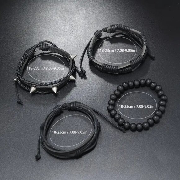 Cuff Bracelet Leather 4pc Black Spike Beads Rave  Rock Edgy Goth Grunge Punk Emo - Picture 4 of 4